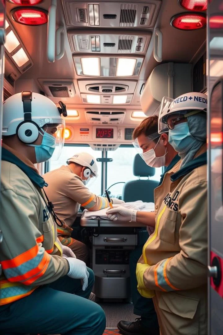 Paramedic providing attentive care to patient
